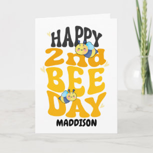 Tarjeta Feliz cumpleaños del segundo día de la abeja abeja