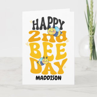 Tarjeta Feliz cumpleaños del segundo día de la abeja abeja
