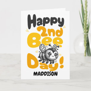 Tarjeta Feliz cumpleaños del segundo día de la abeja abeja