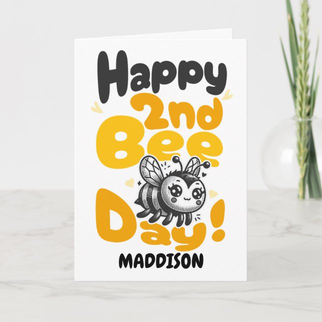 Tarjeta Feliz cumpleaños del segundo día de la abeja abeja (Anverso)