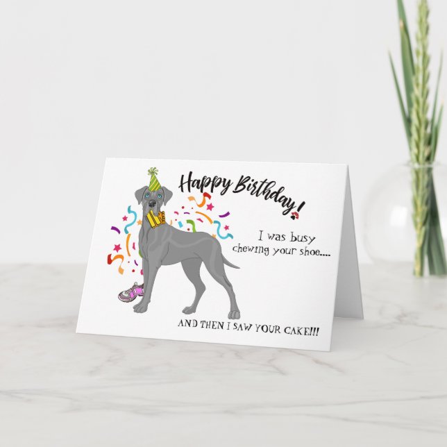 Tarjeta Feliz cumpleaños del zapato rosado de Great Dane D (Anverso)
