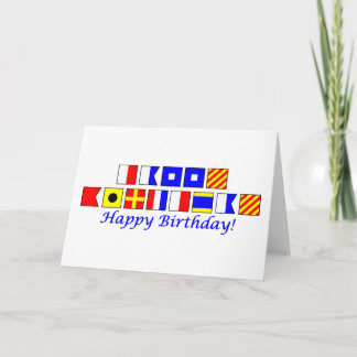 Tarjeta Feliz cumpleaños deletreado en alfabeto náutico de