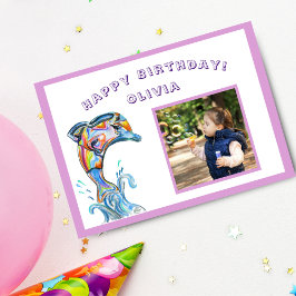 Tarjeta Feliz Cumpleaños Delfín Colorido Foto Personalizad
