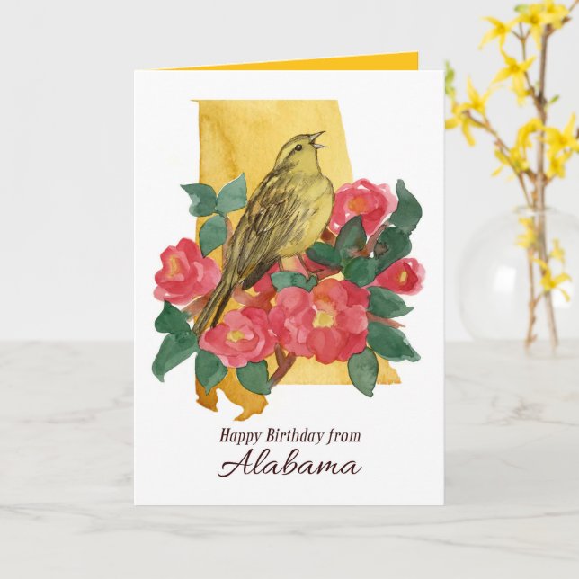 Tarjeta Feliz Cumpleaños desde Alabama Camellia Yellowhamm (flor amarilla)
