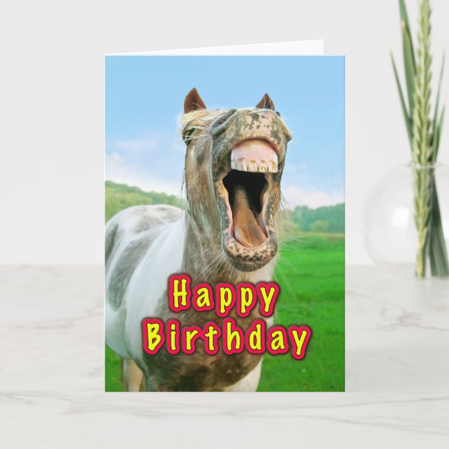 Tarjeta Feliz cumpleaños desde el feliz caballo (Anverso)