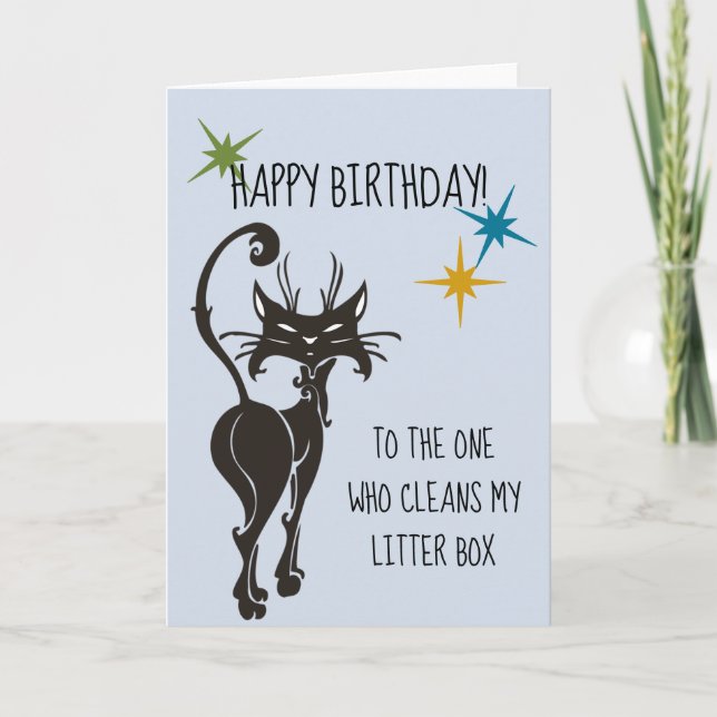 Tarjeta Feliz cumpleaños desde el gracioso humor de gato (Anverso)