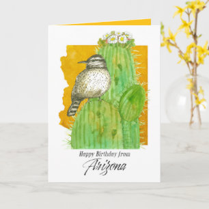 Tarjeta Feliz cumpleaños desde el pájaro del cactus saguar