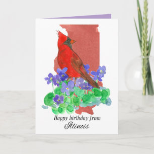 Tarjeta Feliz Cumpleaños desde Illinois Cardinal Bird Viol