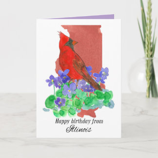 Tarjeta Feliz Cumpleaños desde Illinois Cardinal Bird Viol