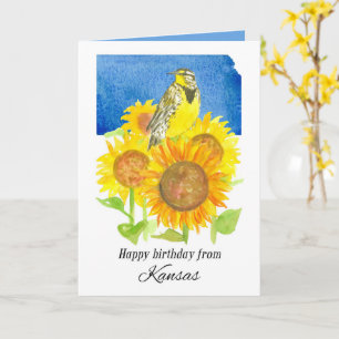 Tarjeta Feliz cumpleaños desde Kansas Meadowlark Sunflower
