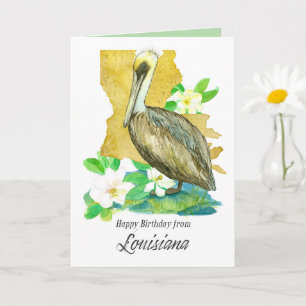 Tarjeta Feliz cumpleaños desde Louisiana Pelican Magnolia