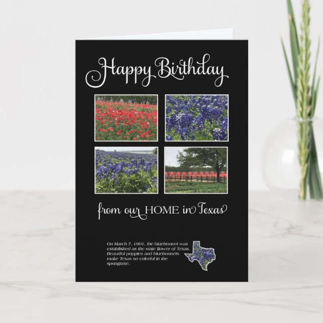 Tarjeta Feliz cumpleaños desde nuestra casa en Texas (Anverso)