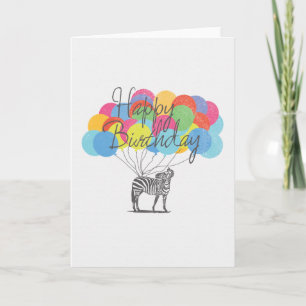 Tarjeta Feliz cumpleaños desde una cebra con globos