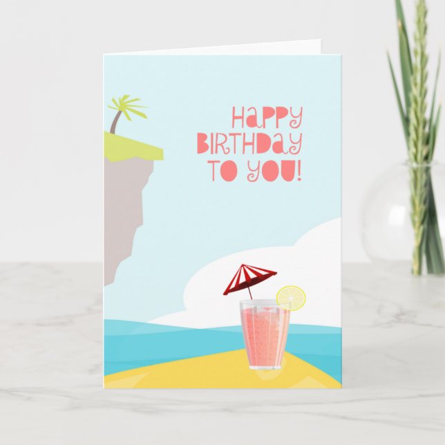 Tarjeta Feliz cumpleaños desde una playa tropical (Anverso)