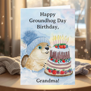 Tarjeta Feliz cumpleaños Día de la marmota Abuela