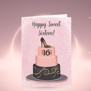 Tarjeta Feliz Cumpleaños Dieciséis Torta de Moda