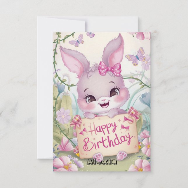 Tarjeta Feliz cumpleaños digital Fluffy Bunny (Anverso)