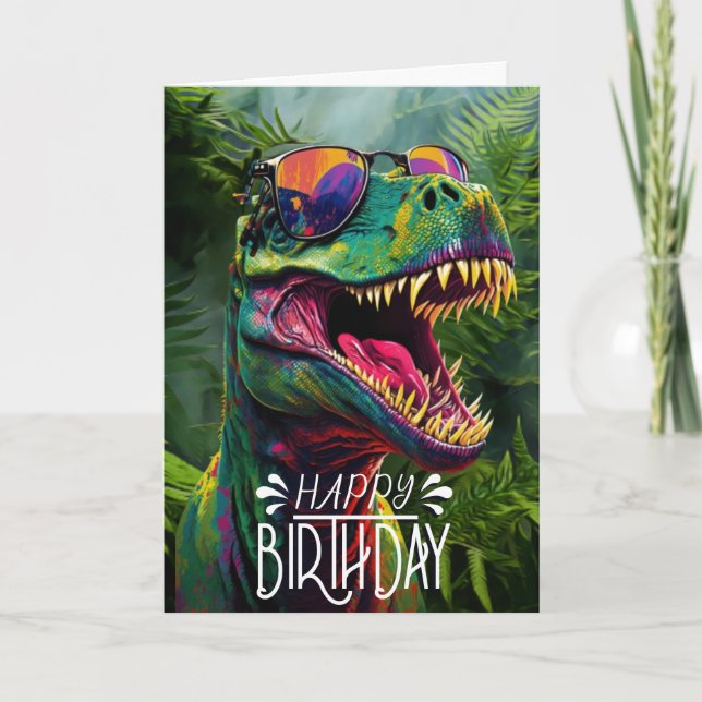 Tarjeta Feliz cumpleaños Dinosaur Jungle Guay Jurassic (Anverso)