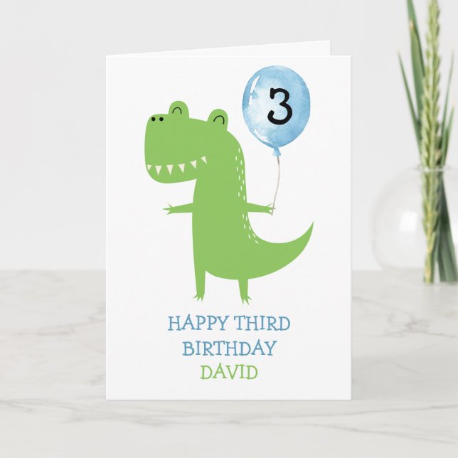 Tarjeta Feliz cumpleaños Dinosaur T-Rex Cute Globo (Anverso)