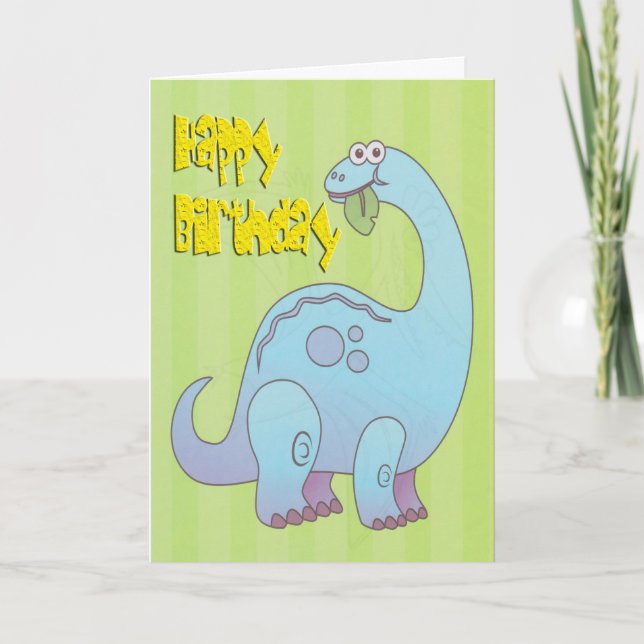 Tarjeta Feliz cumpleaños, dinosaurio azul (Anverso)