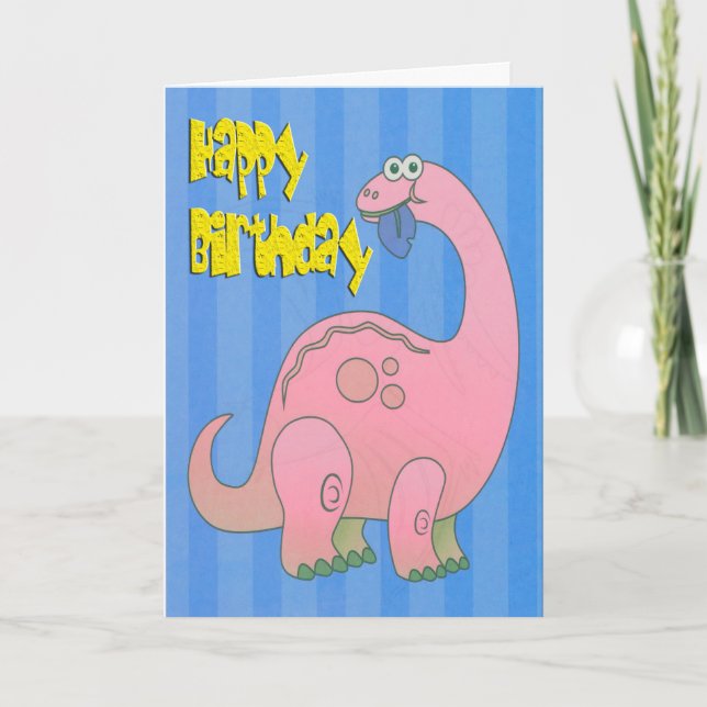 Tarjeta Feliz cumpleaños Dinosaurio Rosa (Anverso)