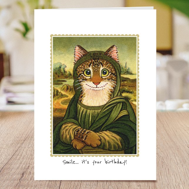 Tarjeta Feliz cumpleaños Diversión Mona Lisa Cat Personali (Subido por el creador)