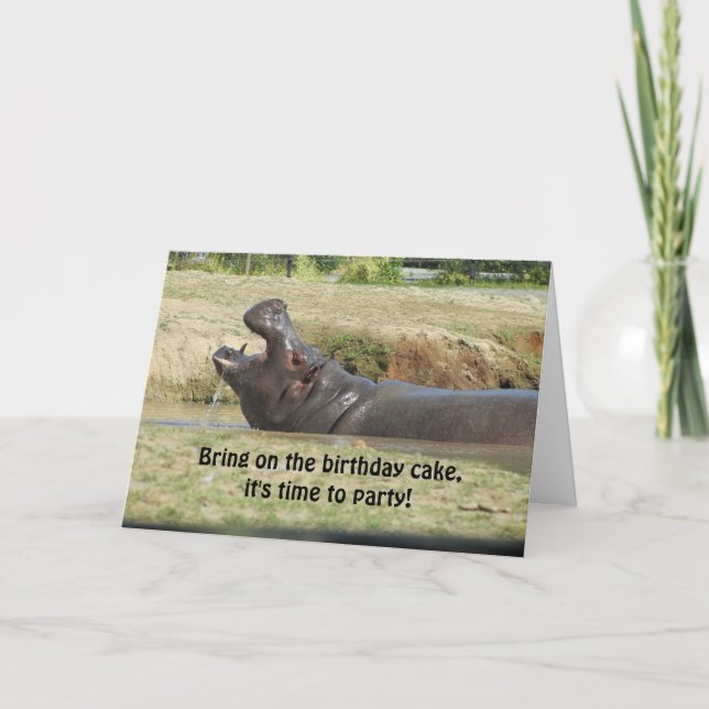 Tarjeta Feliz Cumpleaños Divertido Hipopótamo (Anverso)