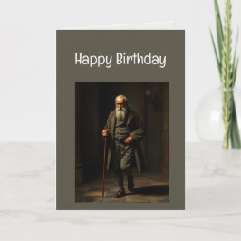 Tarjeta Feliz cumpleaños, divertido joven ahora viejo