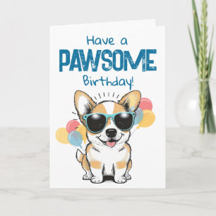 Tarjeta Feliz Cumpleaños Divertidos Globos de Corgi Genial