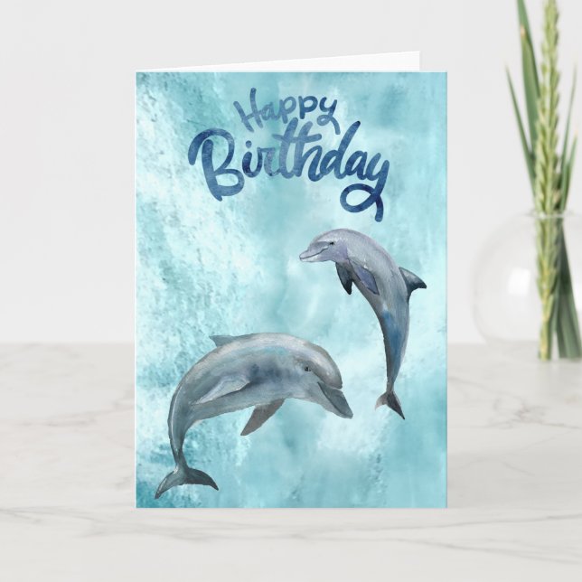Tarjeta Feliz cumpleaños Dolphin Watercolor (Anverso)
