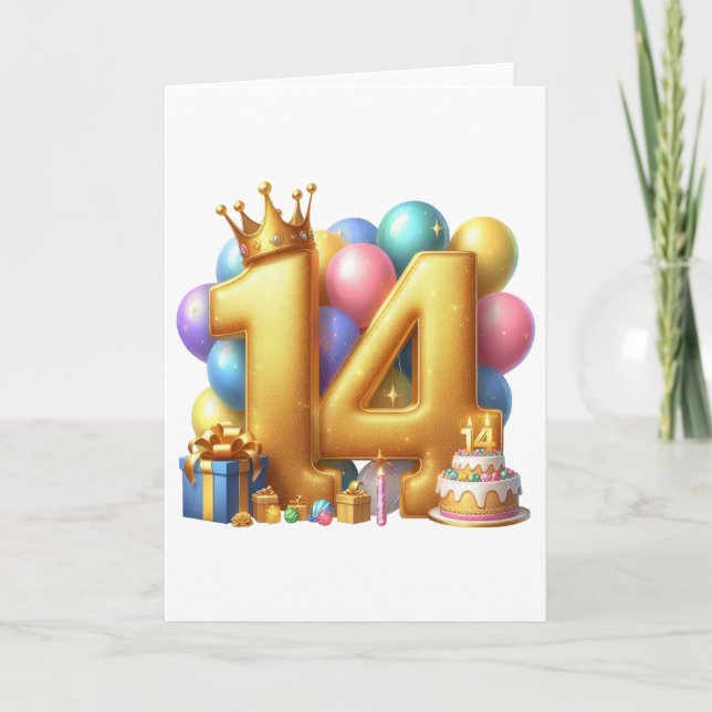 Tarjeta Feliz cumpleaños dorado 14 (Anverso)
