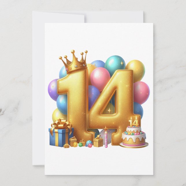 Tarjeta Feliz cumpleaños dorado 14 (Anverso)