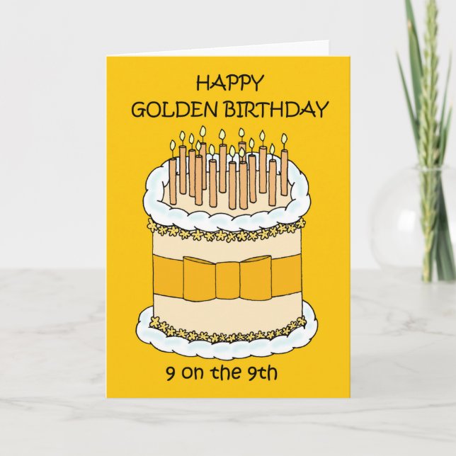 Tarjeta Feliz cumpleaños dorado 9 el 9 (Anverso)
