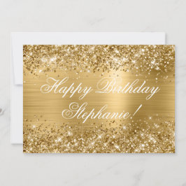 Tarjeta Feliz Cumpleaños Dorado Brillante de Purpurina