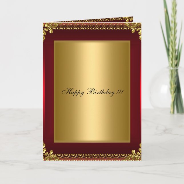 Tarjeta Feliz Cumpleaños Dorado y Rojo (Anverso)