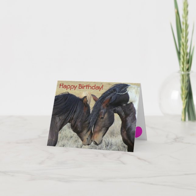 Tarjeta Feliz Cumpleaños. Dos Caballos Salvajes Marrones A (Anverso)