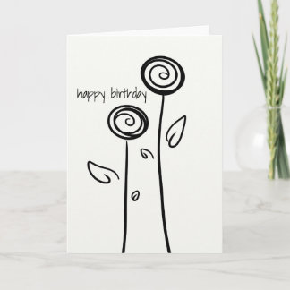 Tarjeta Feliz Cumpleaños Dos Flores Dibujo de Línea Simple