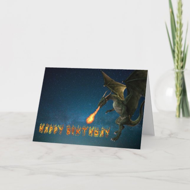 Tarjeta Feliz Cumpleaños Dragón Fuego Llama (Anverso)