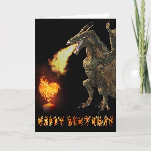 Tarjeta Feliz cumpleaños Dragon Lover Fire Heart Card (Anverso)
