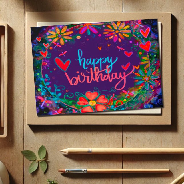 Tarjeta Feliz cumpleaños Dragonflies Bonito Floral Card (Subido por el creador)