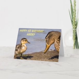 Tarjeta Feliz cumpleaños, duckling y mamá personalizada