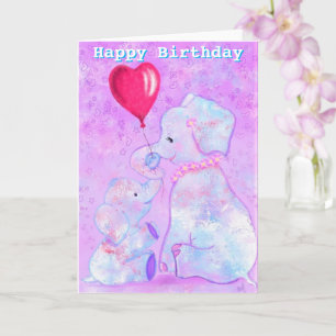 Tarjeta Feliz cumpleaños: Elefante mamá y bebé