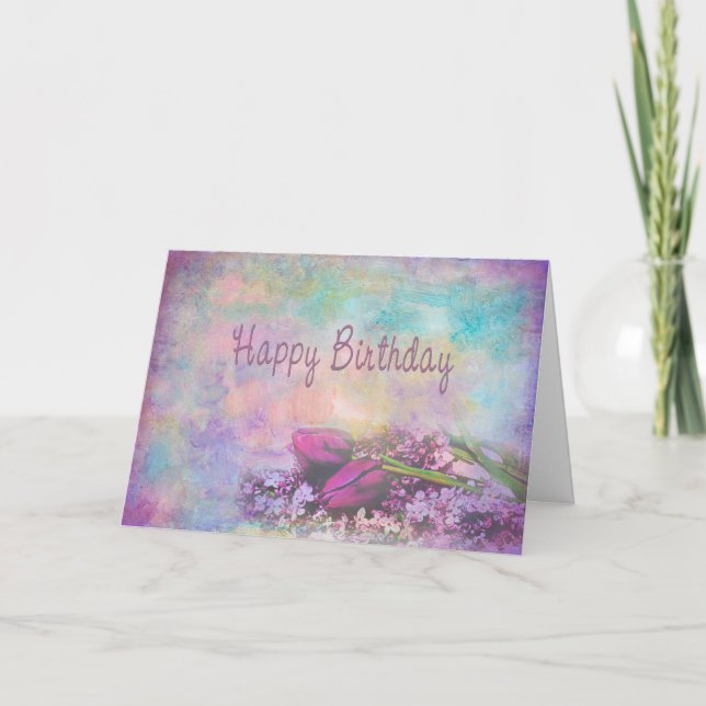 Tarjeta Feliz cumpleaños - elegancia floral (Anverso)