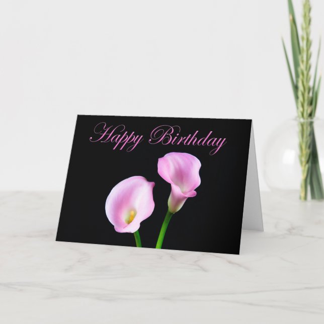 Tarjeta Feliz cumpleaños elegante Calla Lilies rosa (Anverso)