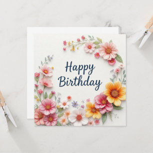 Tarjeta Feliz cumpleaños elegante floral Wreath