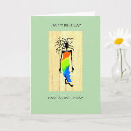 Tarjeta Feliz cumpleaños, elegante y elegante mujer africa