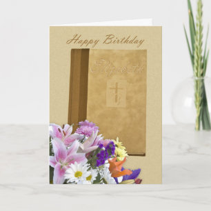 Tarjeta Feliz cumpleaños Elizabeth, libro de oración y