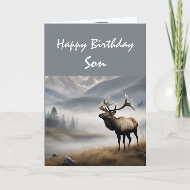 Tarjeta Feliz cumpleaños Elk hijo que es destacado (Anverso)