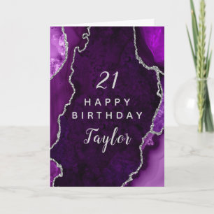 Tarjeta Feliz Cumpleaños en Ágata Púrpura y Plata
