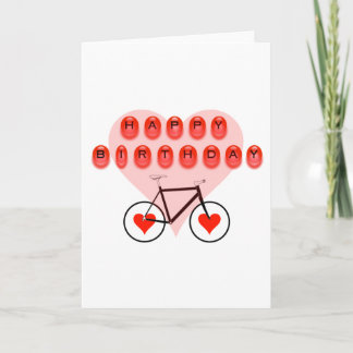 Tarjeta Feliz cumpleaños en bicicleta y corazón